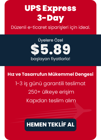 UPS Express 3-Day, gönderilerinizi kısa sürede ve uygun maliyetle ulaştırmak isteyenler için ideal bir seçenektir. İş ve bireysel gönderilerinizde güvenilir teslimat performansı sağlar.